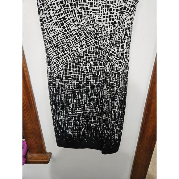 Anne Klein Faux Twist Front Dress Sz 12 Large Black/White Geometric Sleeveless - Picture 5 of 8